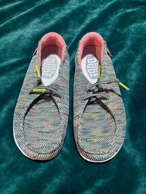 Hey Dude Multicolor Knit Kids Shoes with Pink Lining